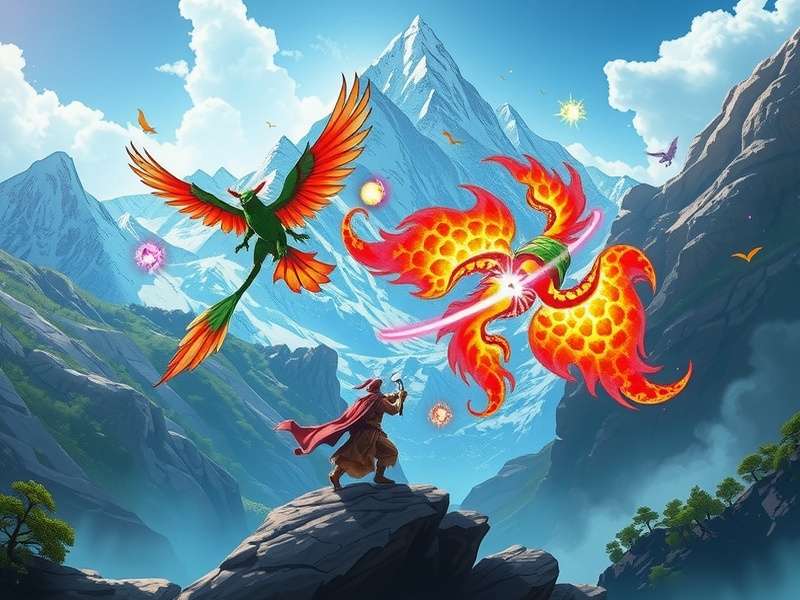 Flaming Flit gameplay screenshot showing elemental combat in the Himalayan peaks